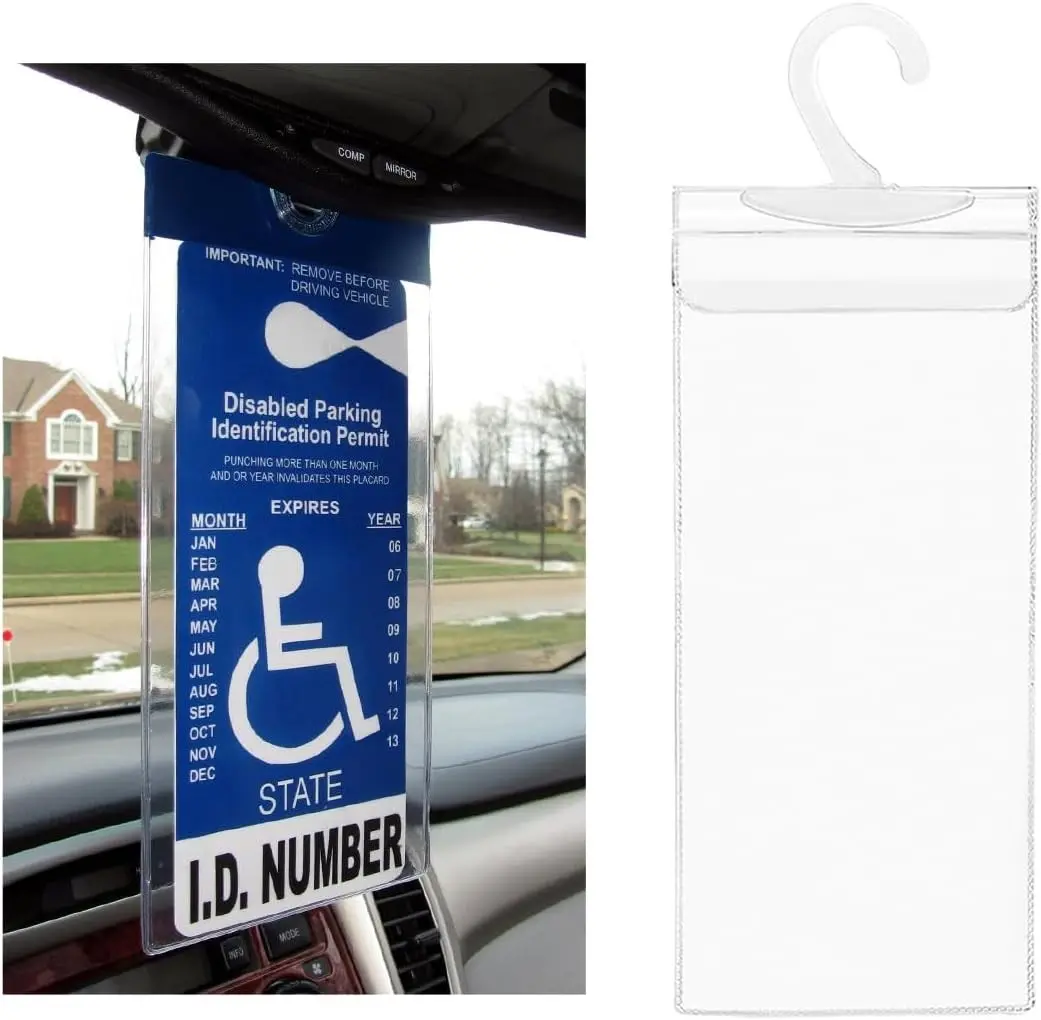 Handicap Placard Holder, 11.6"×5" Ultra Transparent Parking Permit Placard Protector, Disabled Parking Sign Protective Cover with Large Hook, Universal Car Accessories (1 PCS)