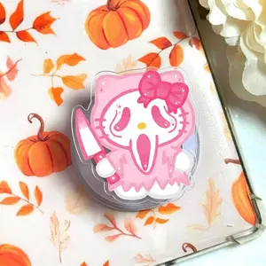 Cute Pink Spooky Ghost Cat Magsafe Phone Grip Detachable Magnetic Kickstand, Kawaii Aesthetic Gift For Teens Girls Halloween