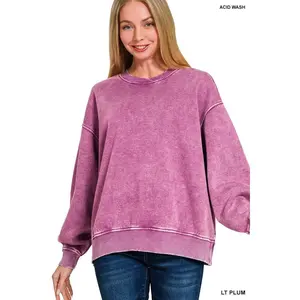 Plum Acid Wash Oversized Fleece Pullover