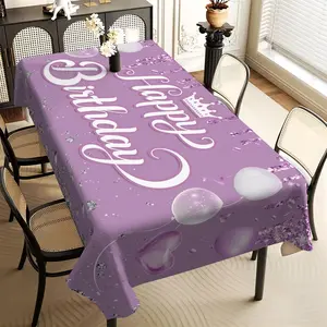 1Pc Gorgeous Pink Purple, Balloon Crown Rectangular Table Cloth, Family Kitchen Living Room Dining Table Cloth, Party Tablecloth, Kitchen Accessories, Room & Outdoor Decoration Tablecloth, Friends House warming Fashion Tablecloth