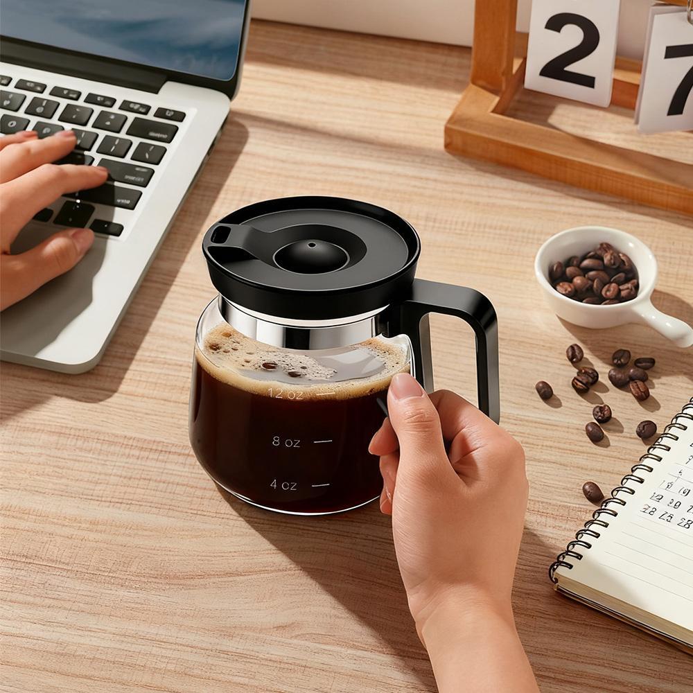 16oz Glass Coffee Mug with Lid, Creative Coffee Pot Shape Cup, Heat Resistant Clear Drinking Glass for Coffee, Tea, Milk, Hot & Cold Beverages