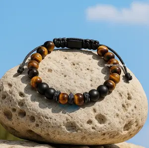 Men Energy Stone Bracelet Tigers Eye Black Onyx Jewelry Spiritual Xmas Gift