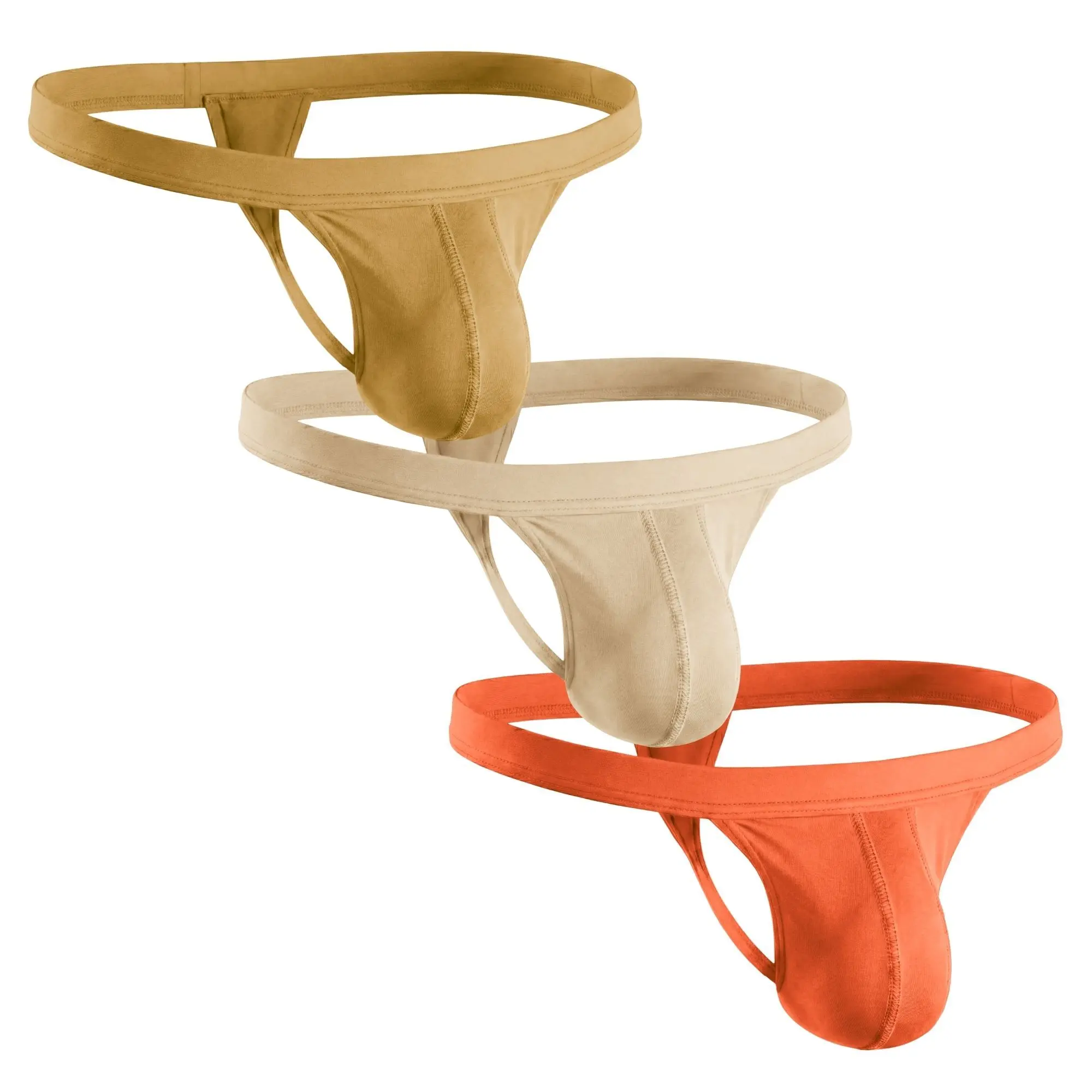 Strapped Thong Nylon Mesh & Modal No Fly Mid-Rise 3 Pack 0 Inch with ABCD Pouch - XS to XL waist Size Spandex Athletic Breathable
