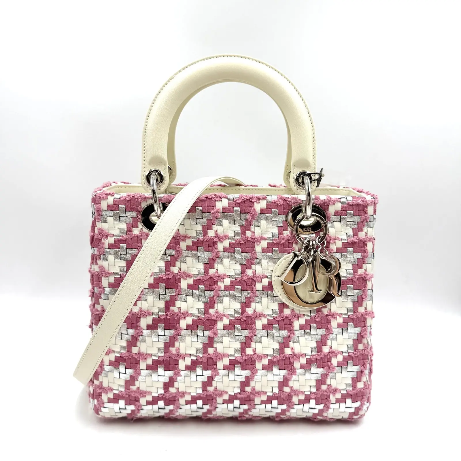 Pre-owned Dior AS SHOWN Clutches & Wristlets HZ 3127 Lady Woven Tweed Handbag 26.04.10