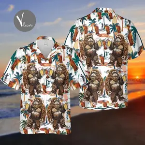 Bigfoot Drink Beer Hawaiian Shirt, Bigfoot Tropical Summer Shirt, 3D Hawaii Aloha Shirt, Summer Gift, Camping Life Shirt, Funny Bigfoot Gift