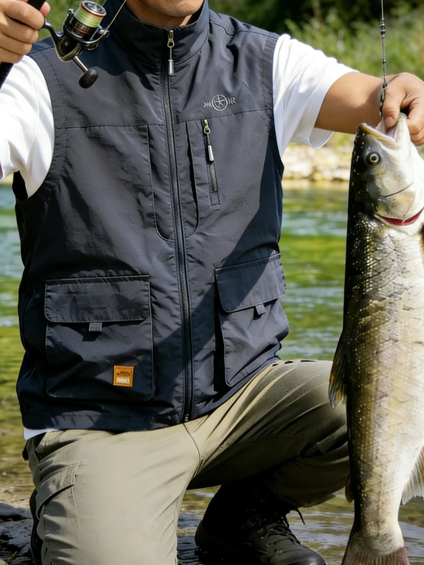 Men’s Casual Outdoor Fishing Vest Jacket with Multiple Pockets  summer outfits Plain Color Waistcoat Menswear  Plain Color WaistcoatMenswearGilet