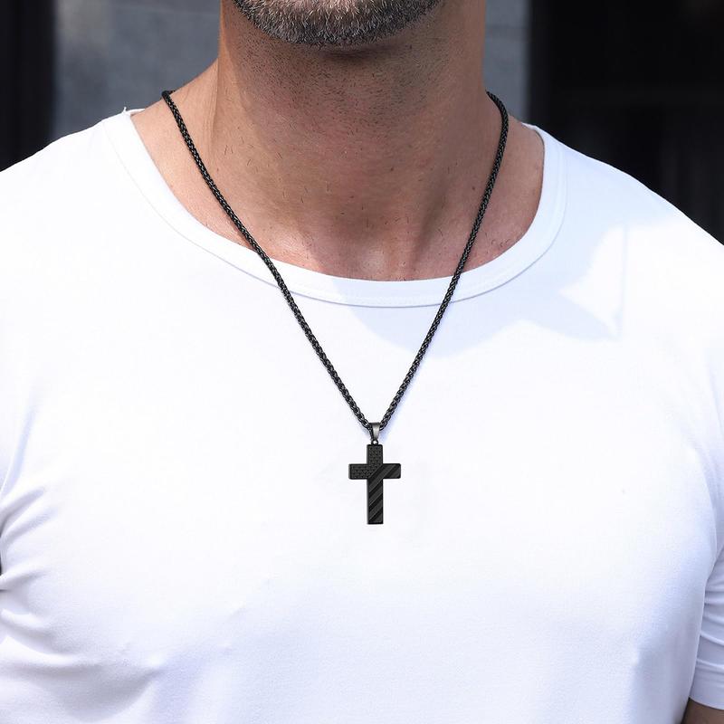 22 Inch Cross Necklace Bible Verse Stainless Steel American Flag Pendant Chain for Men Jewelry Gift