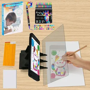 Portable Drawing Projector Board Set, 1 Set Including 1 Count Drawing Projector Board & 36pcs Double-ended Marker Pen & 12pcs Pencil & 10 Sheets Paper, Art Supplies for Home School Dormitory Office