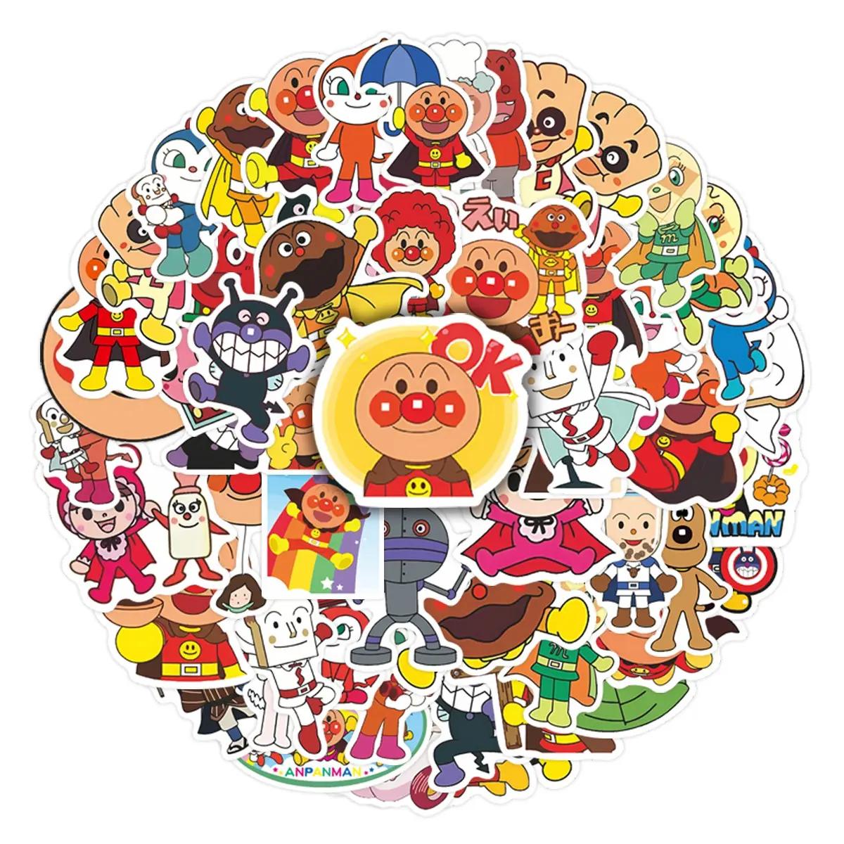 60Pcs Anpanman Cartoon Stickers Pack, Funny Stickers, Waterproof Kawaii Anime Vinyl Decals for Laptop Water Bottle Journal Scrapbook, Cute Gifts for Kids & Anime Fans, Sticker Sheets, Sticker Collage Pack