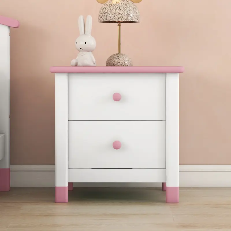 [SOIYELIFE] Bedroom Nightstand with 2 Drawers, White and Pink Wooden End Table, Compact Design for Small Spaces, Durable and Stylish, Perfect for Boys and Girls Rooms
