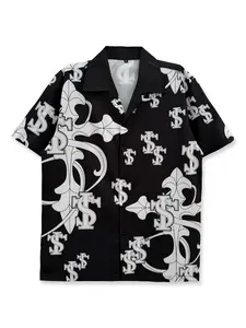Printed Casual Shirt for Men and Women, Tropical Beach Shirt with All over Print, Fitted Summer Vacation Shirt, Stylish Cross Design