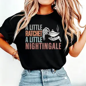 A Little Ratchet A Little Nightingale Genie Lamp Graphic T-Shirt | Retro Skeleton Magic Lamp Casual Tee | Sassy Genie Quote Print Shirt | Whimsical Sassy Vibe Gift for Her | Unisex Boho Streetwear Top