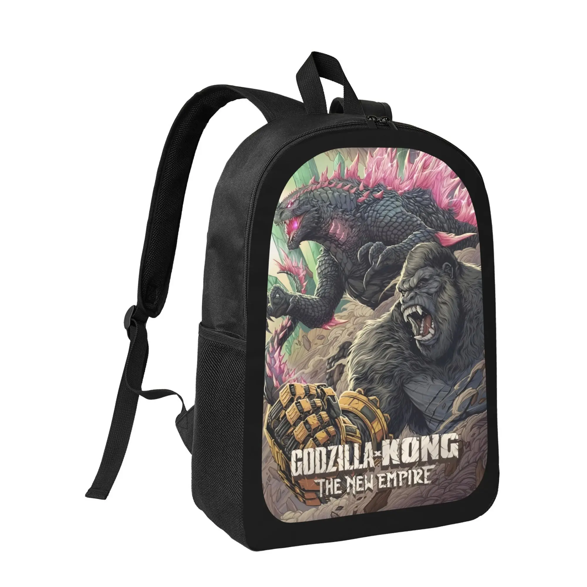 This Godzilla x King Kong New Empire backpack is suitable for boys, girls, and teenagers. It's lightweight yet spacious, made of 600D Oxford cloth, and features adjustable shoulder straps and a comfortable mesh back pad.