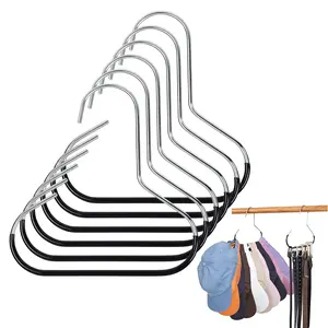 Hanging Hat & Belt Organizer Hook, 6pcs Black Closet Hanger for Baseball Caps, Ties, Tank Tops