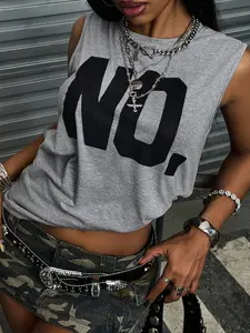 Women's Oversized Sleeveless Vest, Bold Print, American Street Style, Punk Chic, Minimalist Attitude, Spring & Fall Fashion