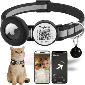 Cat Collar Breakaway with QR Code Name Tag, Reflective Airtag Holder with Bell, Personalized Cat ID Tag, Ultra-Durable Adjustable Quick Release, Fits Most Cats (Black)