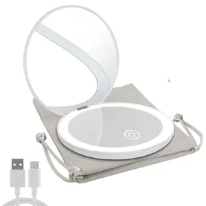 1x/10x Magnifying Rechargeable Mirror, Compact Mirror with LED Light,Dimmable Travel Mirror for Purse,Pocket,Handheld 2-Sided Makeup Mirror, Portable folding makeup mirror