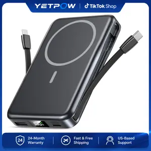 Magnetic Portable Charger, 10000mAh Power Bank with Built-in Cable, 5-Output Portable Charger, 20W Fast Charging, LED Display Portable Phone Charger Compatible with MagSafe iPhone 17/16/15/14/13/12 Series，W17