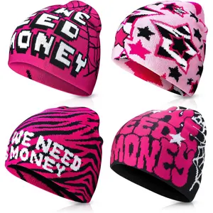 4 Pack Y2K Beanies for Women Men Gothic Spider Web Knit Hats Casual Streetwear Winter Warm Skull Cap Acrylic Outdoor Accessories beanie gift