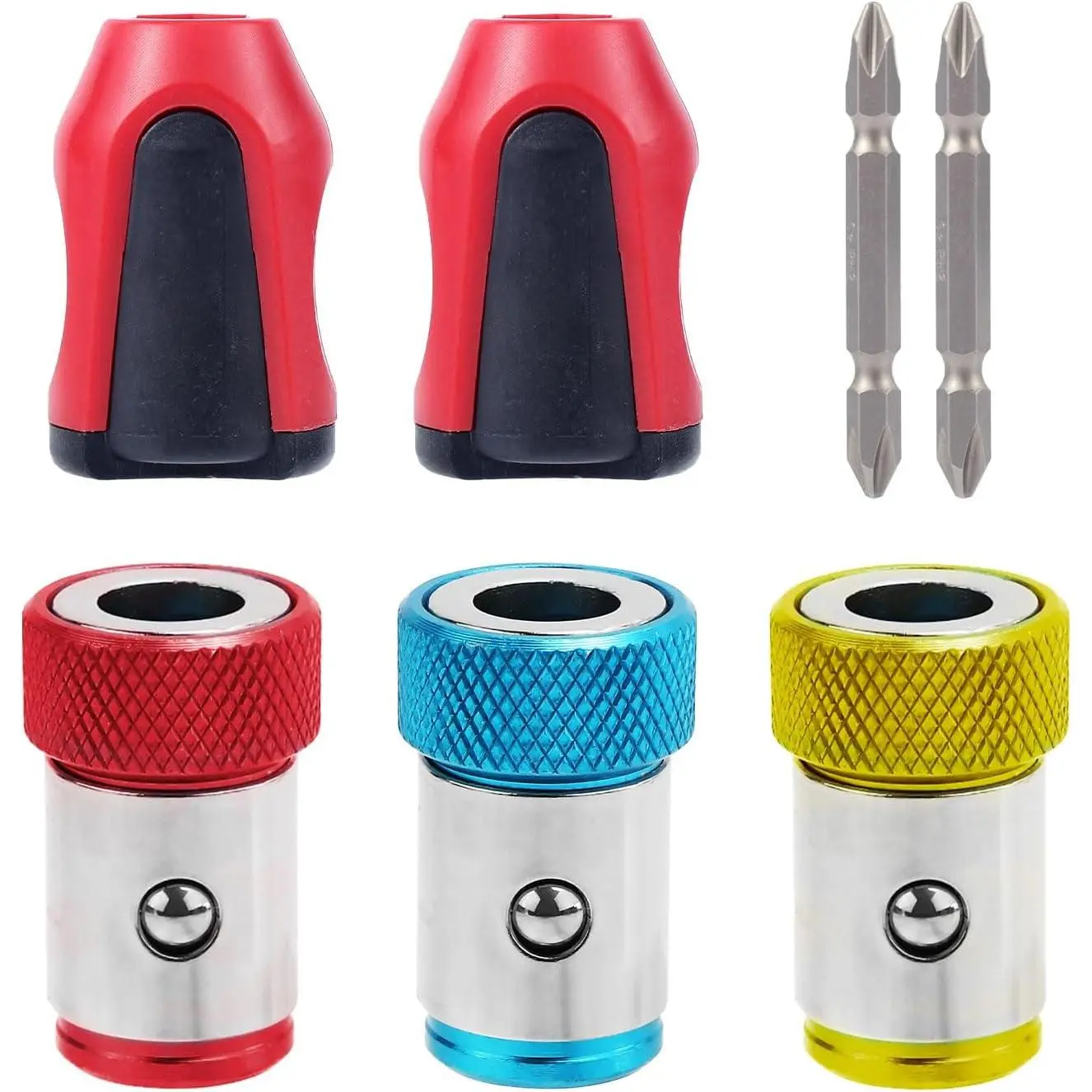 7pcs Magnetic Screw Ring Holders, 3 Screwdriver Head Magnetic Ring 2 Ph2 Screwdriver Bits & 2 Magnets Detachable Magnetic Screwdriver Ring for 1/4 Inch Hex Screwdriver & Power Bits