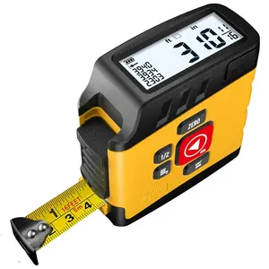 Digital Tape Measure 16 Ft - 6 Metric and Imperial Units, Easy Read Digital Measuring Tape Retractable with Fractions 1/16, Rechargeable Measurement Tool, for Distance/Area/Volume, Yellow Father's Day gift