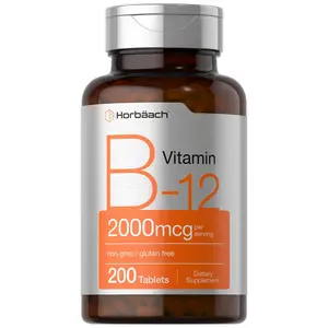 Horbäach B12 Vitamin 2000 mcg | 200 Tablets | Vegetarian Supplement | Non-GMO & Gluten Free
