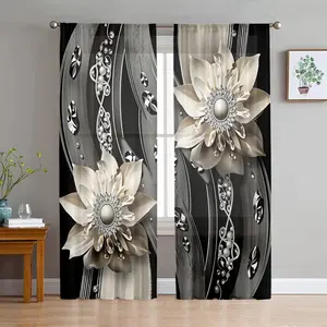 2D Flat 2Pcs Abstract Flower Pattern Blackout Curtains, Modern Art Style Window Drapes, Rod Pocket Energy Efficient, Living Room Bedroom Home Decor, Aesthetic Floral, Semi-blackout Panels, privacy, decoration, Blackout Window Cover