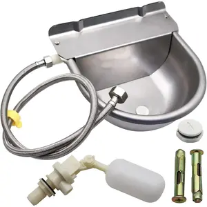 Automatic Horse Drinking Waterer Bowl Upgrade Stainless Steel Farm Livestock Water Dispenser with Drain Hole and Float Valve for Horse Dog Chicken Goat Pig
