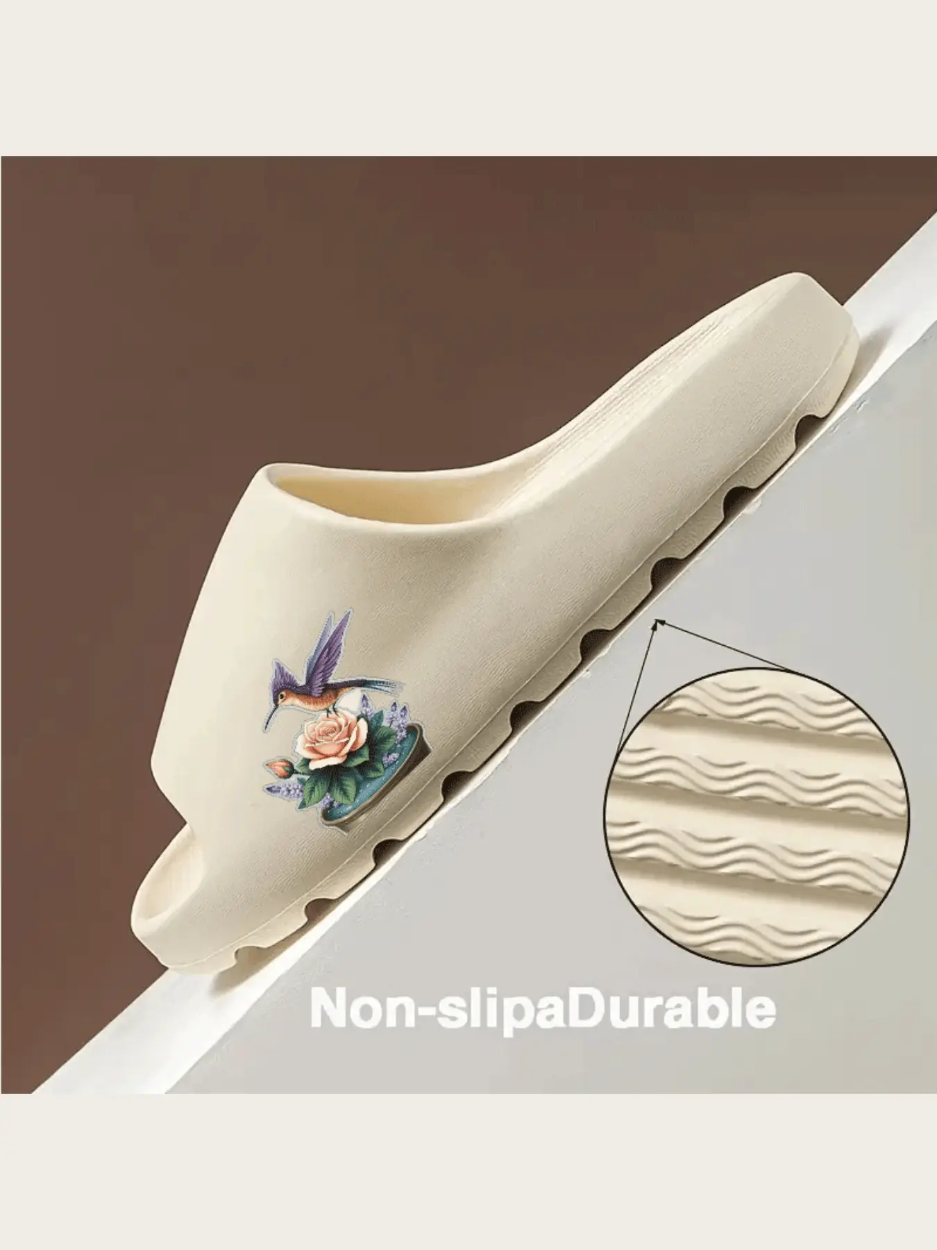 Hummingbird Perched on Peach Rose Potted Plant Design Slippers for Women Men Comfortable Non-Slip Indoor Outdoor Home Garden Casual Footwear Lightweight Soft Sole Shoes