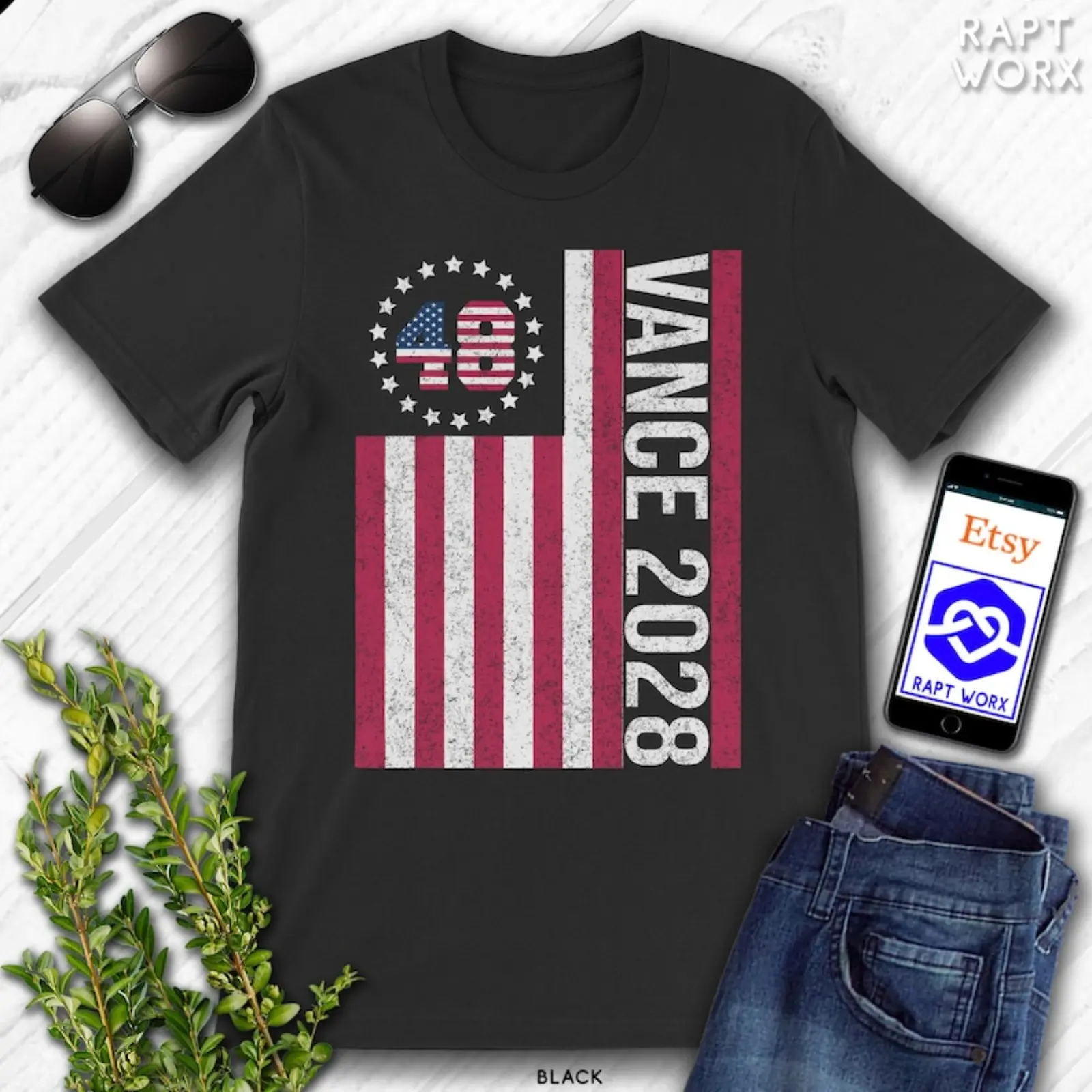 Men's Casual Cotton Short-Sleeve Round Neck Knit Tshirt - Vance for President 2028 Distressed Sporty Sports Top, Sporty Sports Tops