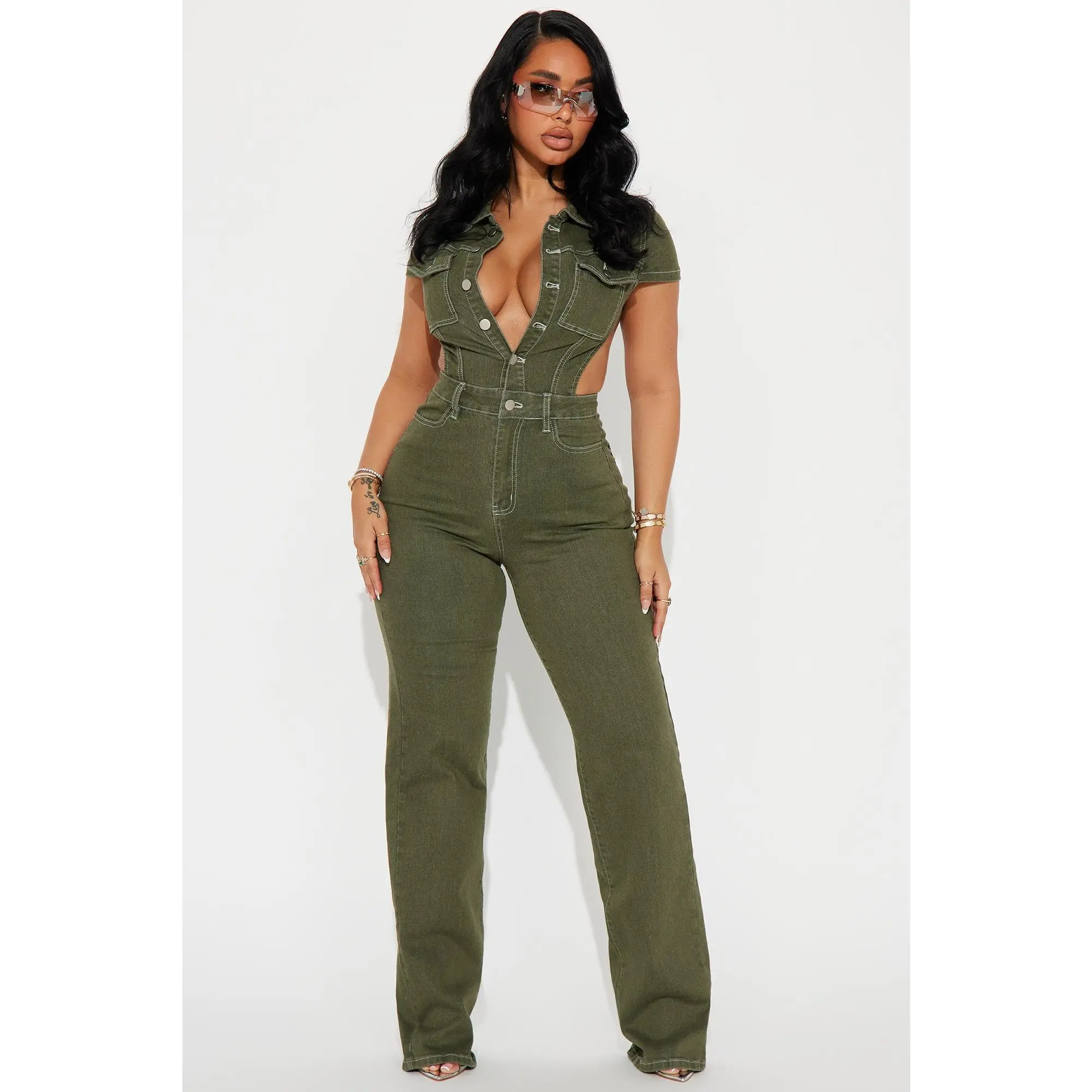 Kamaria Denim Jumpsuit - Olive