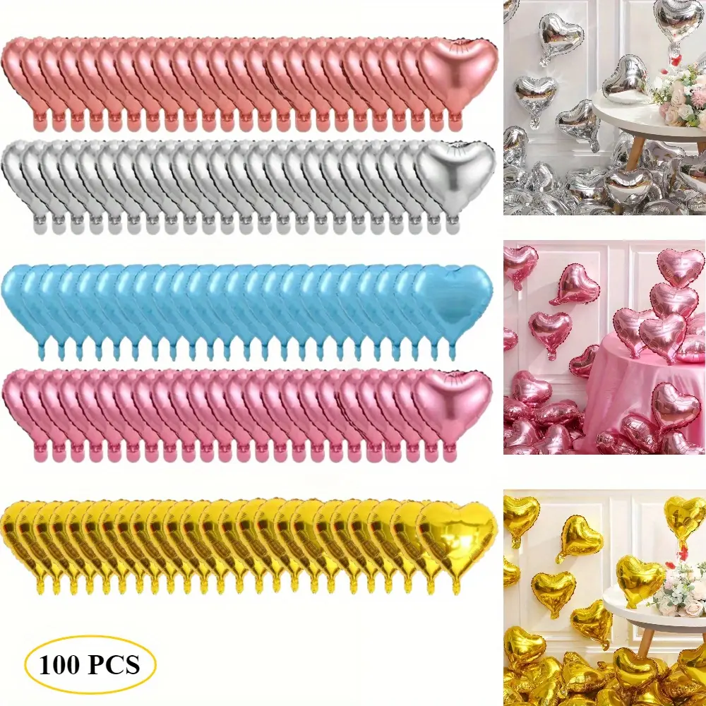 Vibrant Heart Party Balloons – 100 Pack 5 Inch Heart Foil Balloons Decorative Mini Balloons for Celebrations Birthday Graduation Wedding Bachelorette Valentine Party Favors