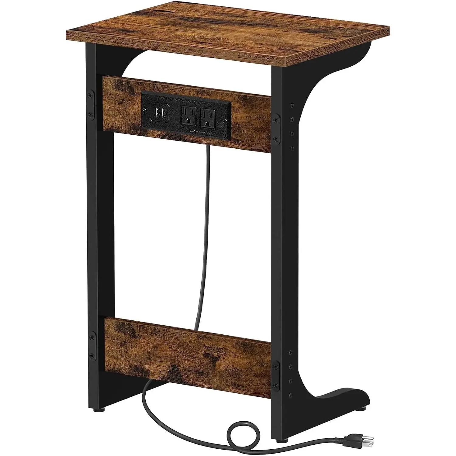 TUTOTAK C Shaped End Table with Charging Station, Side Table, Couch Table for Small Spaces, Tv Tray Table with 2 USB Ports and Outlets, Living Room, Bedroom V1TB01BB044