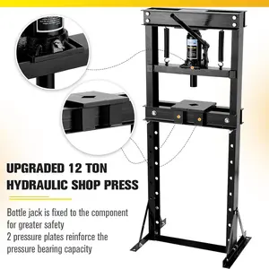 12 Ton Hydraulic Press, H-Frame Bearing Press, Adjustable Shop Presses with 2 Press Plates, Heavy Duty Floor Mount Press for Car Repair and Garage