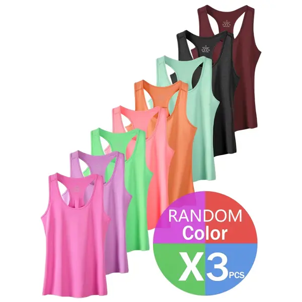 3‑Pack Women's Quick‑Dry Racerback Tank Tops, Random Color, Sleeveless Sports Shirts. Moisture‑Wicking Fitness Tank Tops for Running, Yoga & Casual Athletic Wear