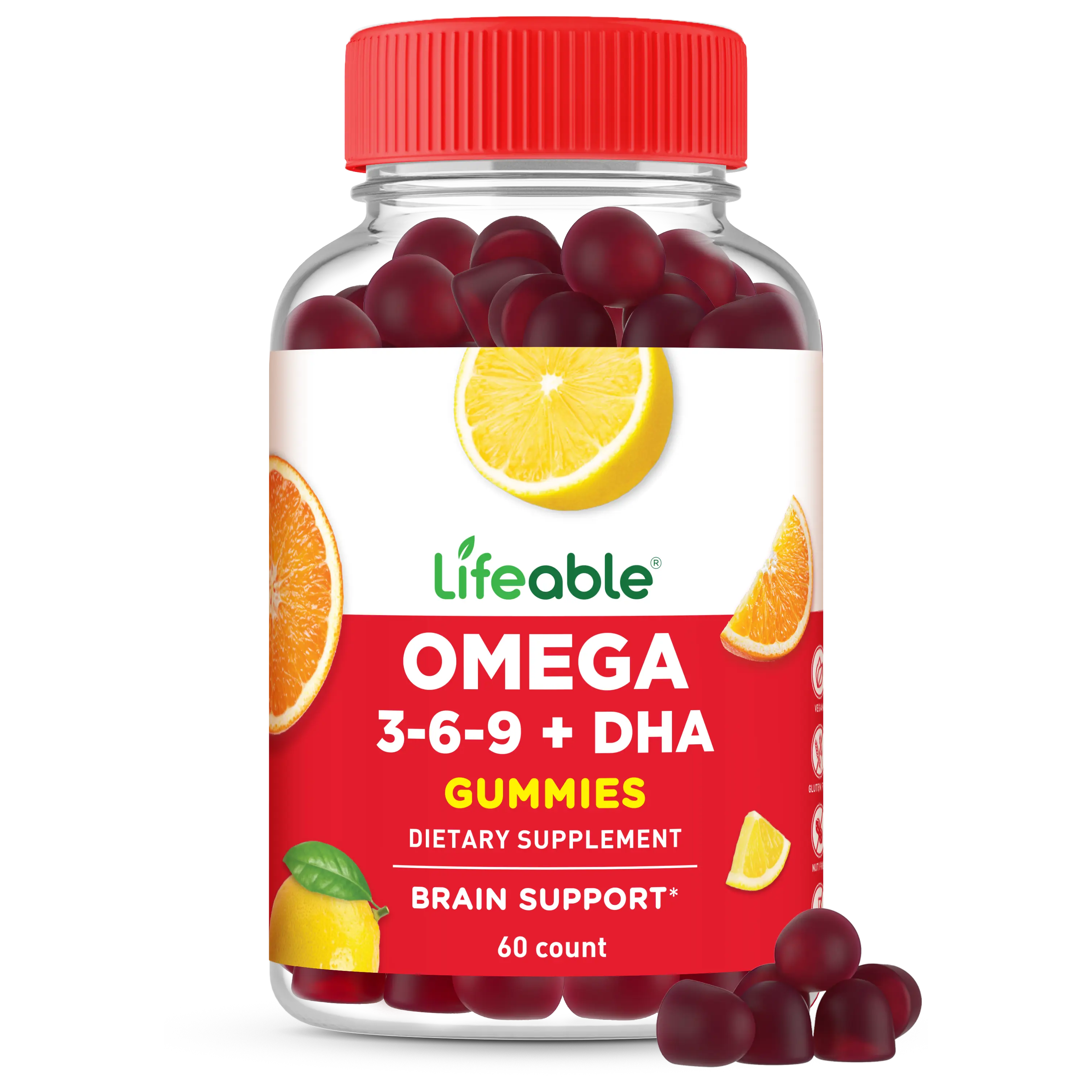 Lifeable Adults Omega 3 6 9 Gummies with Vegan DHA Supplement, 60 count