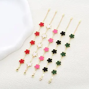 Fashion Double-Sided Plant Five-Leaf Plum Blossom Charm Bracelets for Women Girls Waterproof Clover Jewelry Gifts Best Friends