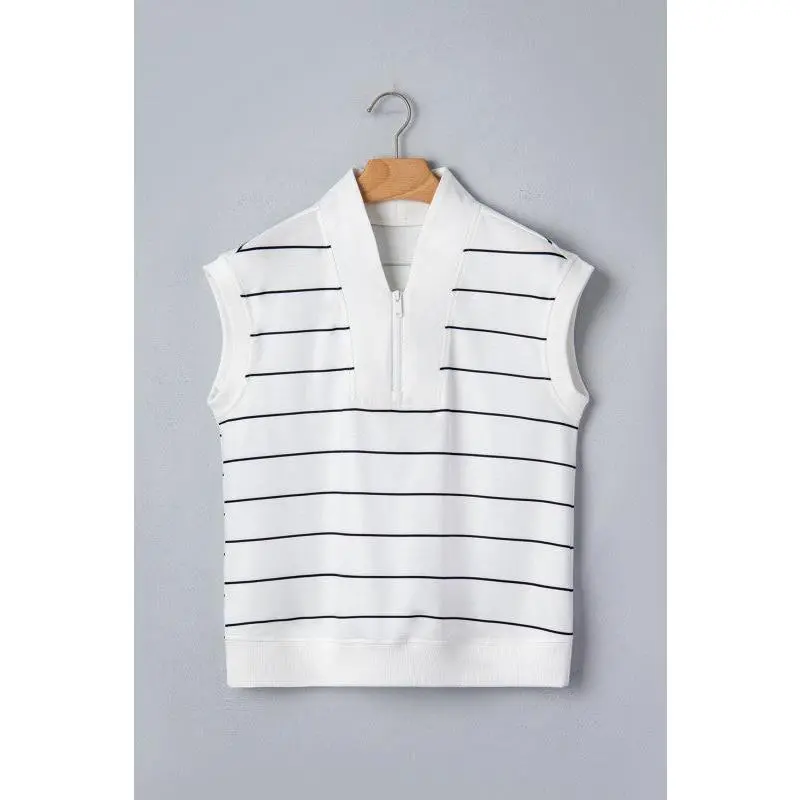 Stripe Colorblock Half Zip V-Neck Sleeveless Top