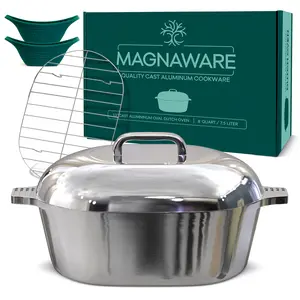 MAGNAWARE Oval Dutch Oven with Lid 8 Quart 13 Inch Cast Aluminum Cookware Set Lightweight Rustproof Classic Pot with Silicone Handle Covers