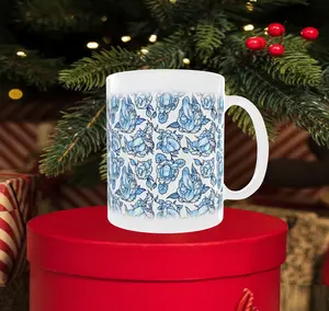 Floral Blue Ceramic Coffee Mug – Reusable & Washable Drinkware with Handle
