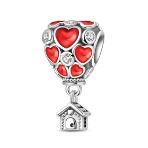 925 Silver Heart Charm,Sweet Journey Balloon Beads Charm For Bracelet DIY