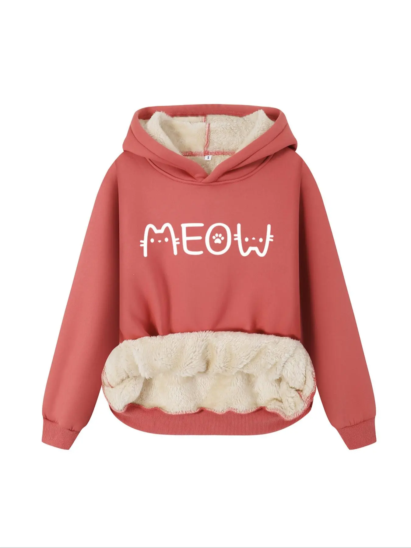 Women's Letter Print Plush Furry Paw Hoodie, Casual Long Sleeve Hooded Sweatshirt for Fall & Winter, Ladies Clothes for Daily Wear, Casual Fitted Hoodie