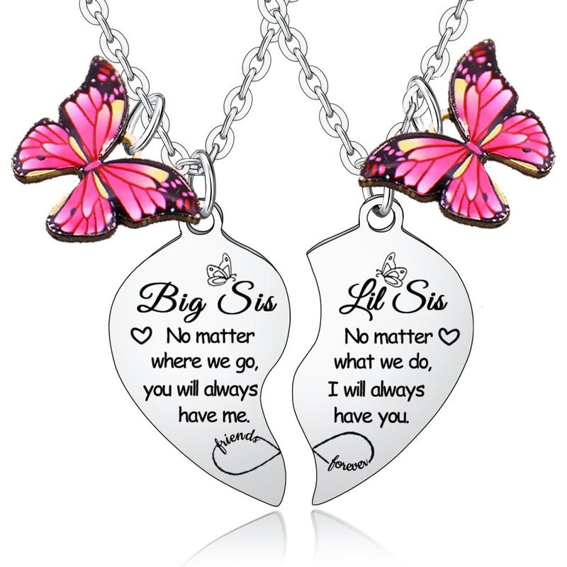 2PCs Big Sister Little Sister Heart Matching Pendant Necklace Big Sister Little Sister Gifts from Sister Christmas Birthday Gifts Butterfly Big Sister Little Sister Necklace Set Big Sister Gifts Big Sis Lil Sis Gifts Jewelry