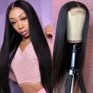 Bling Hair - Natural Straight 4x4 Lace Front Real Hair Wig For Women Pre Plucked 180 Density Natural Black Color (12-30 Inch)