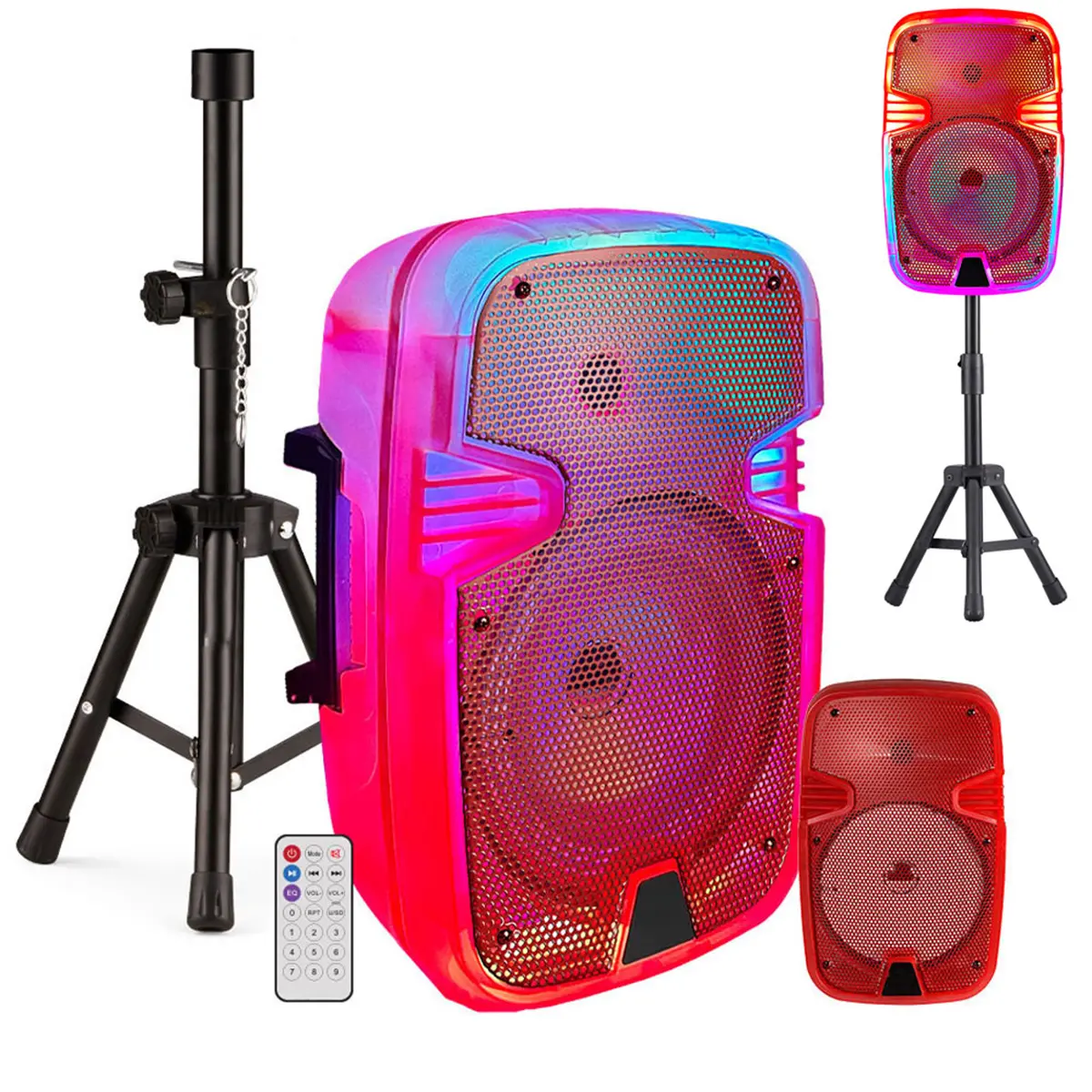 RED 8" Portable Bluetooth Rechargeable PA Speaker with Translucent Motion Party Lights, Microphone Stand, FM, Wireless TWS Stereo, Karaoke Audio Device for Music Setup with Auxiliary Input,back to school,back to school haul