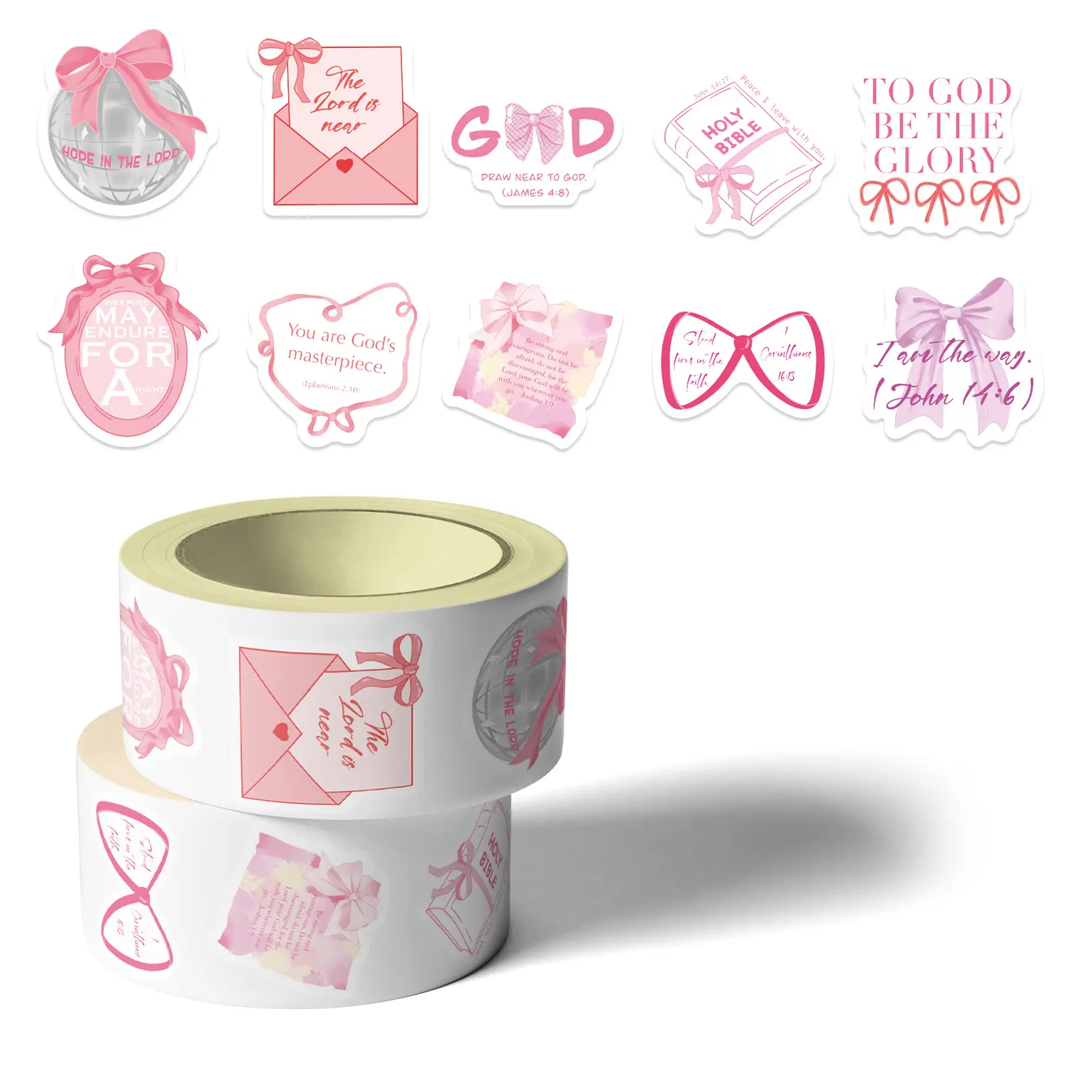 Pink Sticker Roll - 500Pcs Pink Stickers in 1 Rolls Waterproof Vinyl Girly Aesthetic Adhesive Decals for Gift Laptop Bottle Scrapbooking Crafting Luggage Computer Envelope Decor for Kids