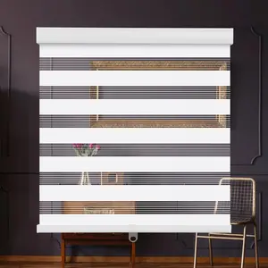 LUCKUP Cordless Zebra Blinds for Windows Zebra Roller Shades with Metal Valance Free Stop Dual Layer Sheer Blinds Day Night Privacy Light Filtering