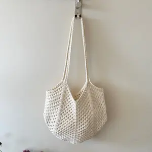 Chic Crochet Mesh Bag — Women's Summer Beach & Seaside Tote — Hand-Woven Openwork Knit Shoulder Bag