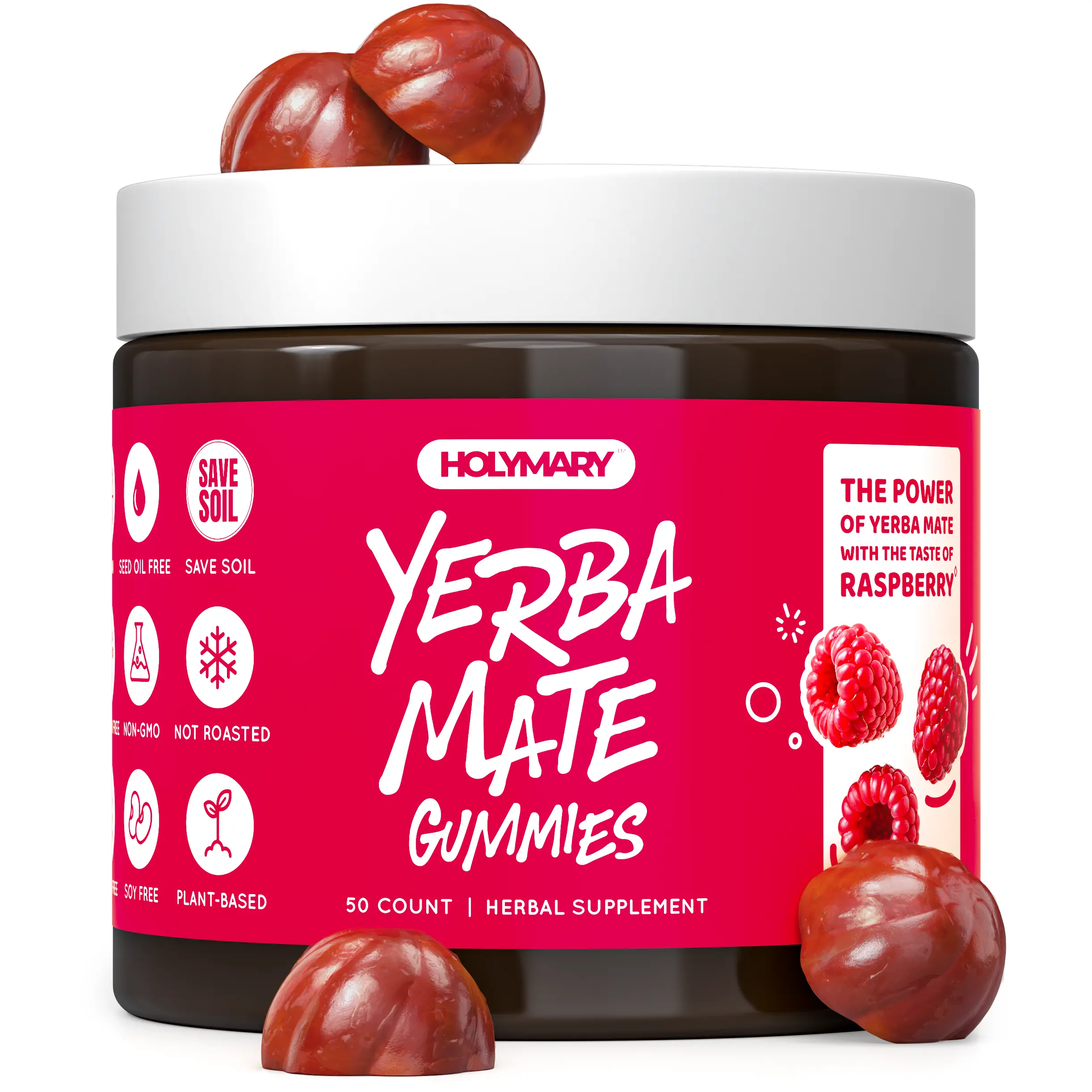 Holymary Yerba Mate Gummies – Energy, Focus & Power | Vegan, Non-GMO, Gluten-Free | 50 Pack | Natural Dietary Supplement Made in USA