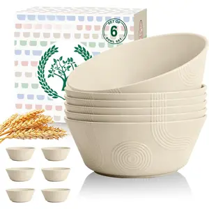 Large Deep Bowls 36 OZ, Wheat Straw Soup Bowls Set of 6, Plastic Bowls Microwave Safe, Unbreakable Bowl for Cereal, Soup, Salad, Popcorn, Idea for Party, Camping, Picnic, RV (Beige)